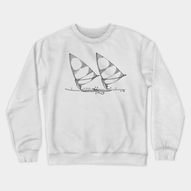 Composite Wind Surfboard Vintage Patent Hand Drawing Crewneck Sweatshirt by TheYoungDesigns